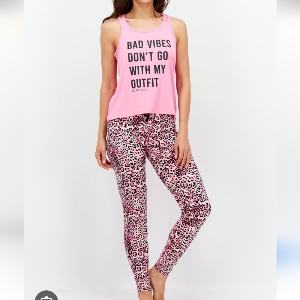 BCBGeneration Pink Leopard Print Pajama Set